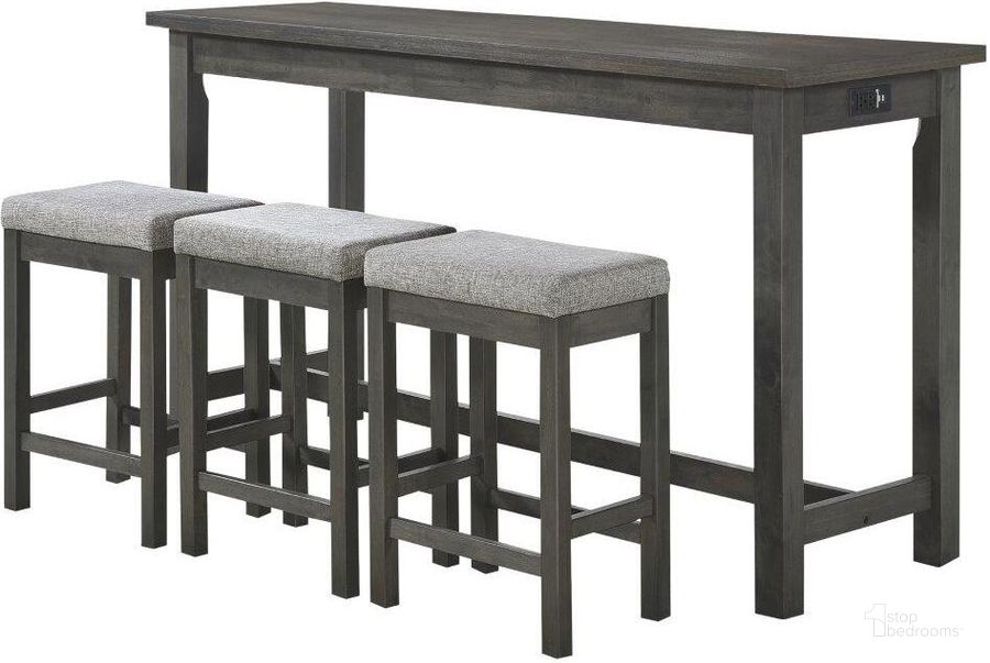 The appearance of Connected Gray 4 Piece Pack Counter Height Set designed by Homelegance in the transitional interior design. This gray piece of furniture  was selected by 1StopBedrooms from Connected Collection to add a touch of cosiness and style into your home. Sku: 5713GY. Material: Microfiber. Product Type: Dining Room Set. Image1