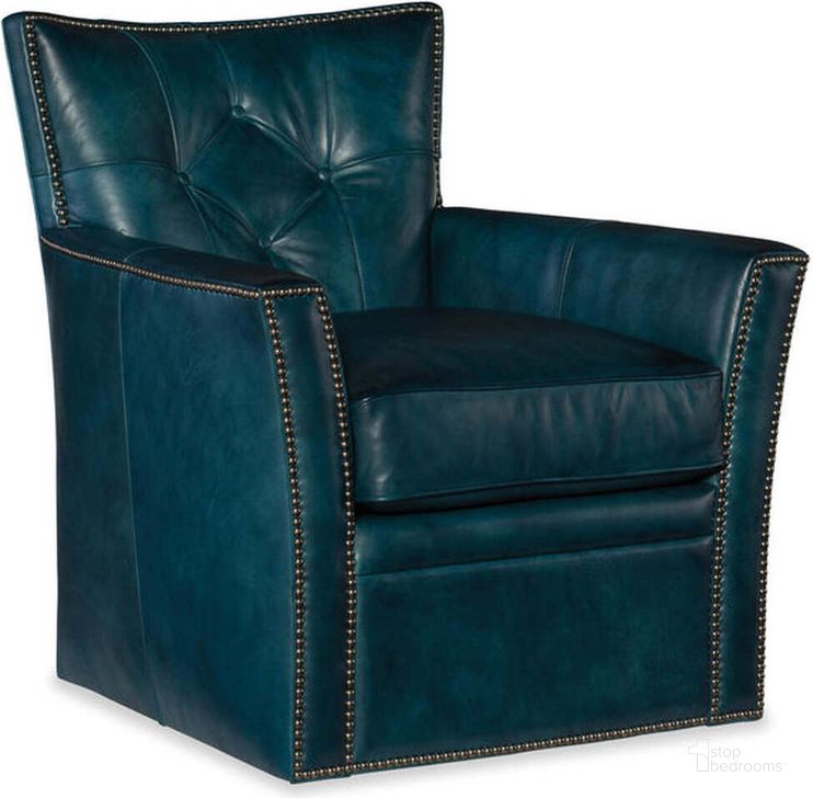 The appearance of Conner Blue Swivel Club Chair designed by Hooker in the traditional interior design. This green piece of furniture  was selected by 1StopBedrooms from Conner Collection to add a touch of cosiness and style into your home. Sku: CC503-SW-039. Material: Leather. Product Type: Swivel Chair. Image1