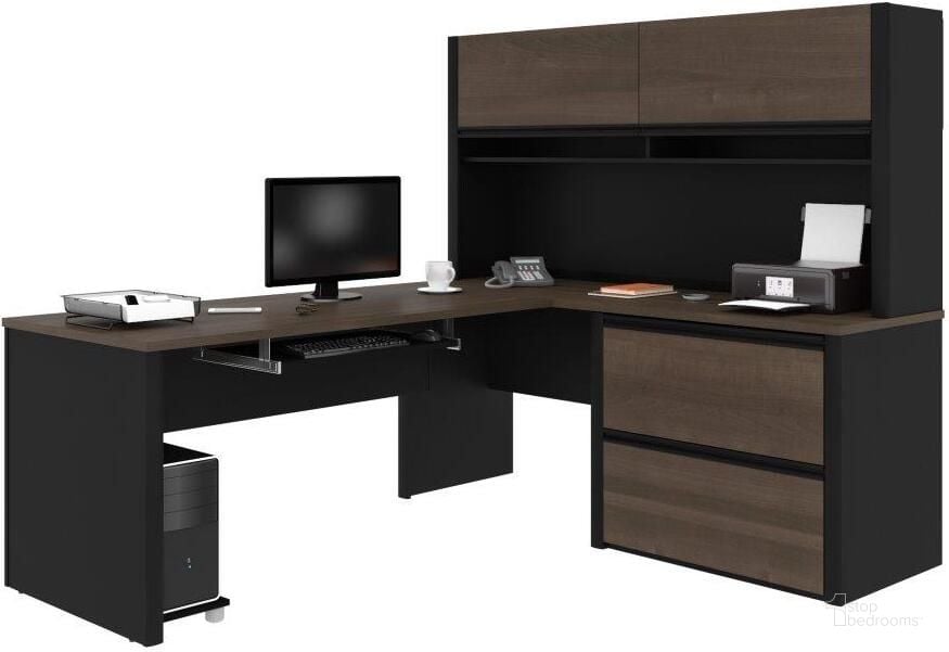 The appearance of Connexion L-shaped workstation in Antigua and Black 93867-000052 designed by Bestar in the modern / contemporary interior design. This black piece of furniture  was selected by 1StopBedrooms from Connexion Collection to add a touch of cosiness and style into your home. Sku: 93867-000052. Material: Wood. Product Type: Work Station. Image1