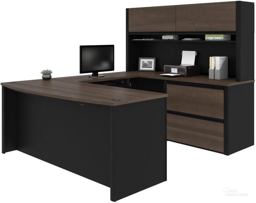 The appearance of Connexion U-shaped workstation in Antigua and Black 93863-000052 designed by Bestar in the modern / contemporary interior design. This black piece of furniture  was selected by 1StopBedrooms from Connexion Collection to add a touch of cosiness and style into your home. Sku: 93863-000052. Material: Wood. Product Type: Work Station. Image1