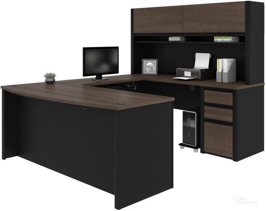 The appearance of Connexion U-shaped workstation in Antigua and Black 93879-000052 designed by Bestar in the modern / contemporary interior design. This black piece of furniture  was selected by 1StopBedrooms from Connexion Collection to add a touch of cosiness and style into your home. Sku: 93879-000052. Material: Wood. Product Type: Work Station. Image1