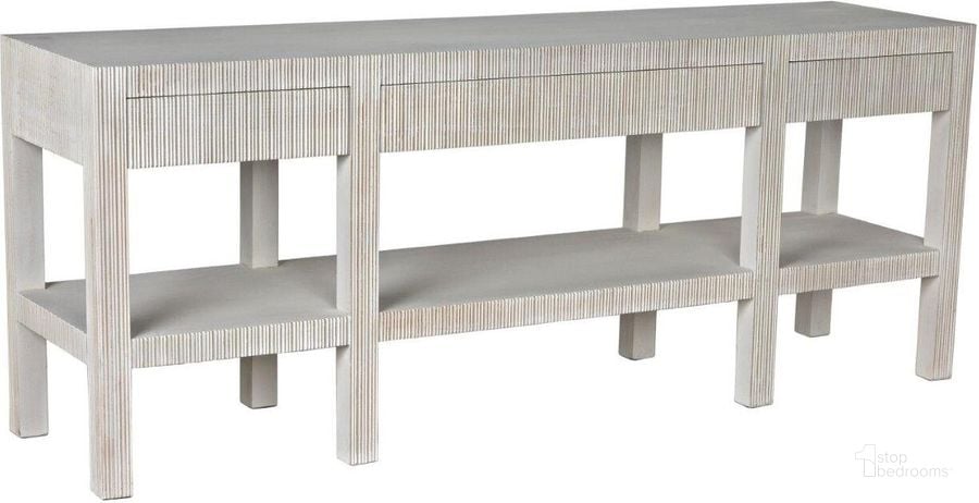 The appearance of Conrad Console In White Wash designed by Noir in the transitional interior design. This white wash piece of furniture  was selected by 1StopBedrooms from Conrad Collection to add a touch of cosiness and style into your home. Sku: GCON272WH. Product Type: Console. Material: Wood Veneer. Image1