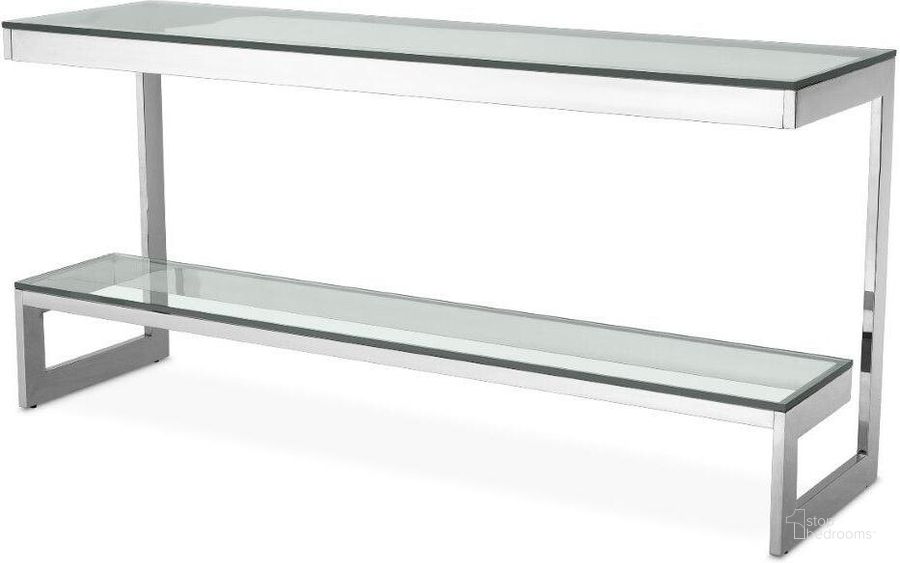 The appearance of Console Table Gamma Polished Stainless Steel designed by Eichholtz in the modern / contemporary interior design. This stainless steel piece of furniture  was selected by 1StopBedrooms from Gamma Collection to add a touch of cosiness and style into your home. Sku: 114037A;114037B. Product Type: Console Table. Image1