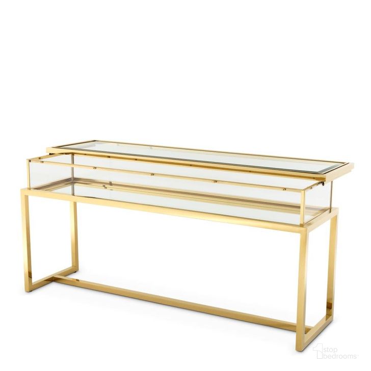 The appearance of Console Table Harvey Sliding Top Gold Finish designed by Eichholtz in the modern / contemporary interior design. This gold piece of furniture  was selected by 1StopBedrooms from Harvey Collection to add a touch of cosiness and style into your home. Sku: 109554A;109554B. Product Type: Console Table. Image1