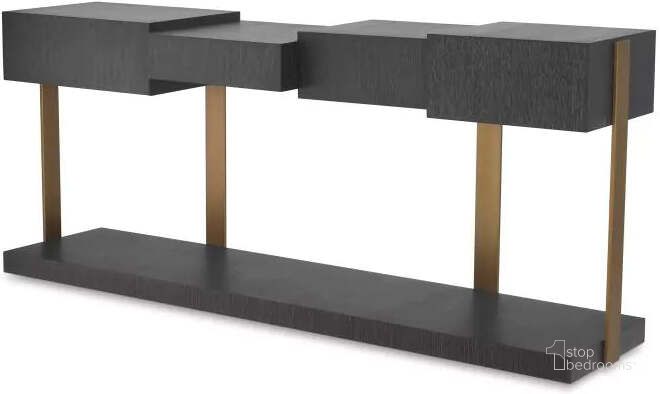 The appearance of Console Table Nerone Charcoal Grey Oak Veneer designed by Eichholtz in the modern / contemporary interior design. This charcoal grey piece of furniture  was selected by 1StopBedrooms from Nerone Collection to add a touch of cosiness and style into your home. Sku: 115578. Material: Wood. Product Type: Console Table. Image1