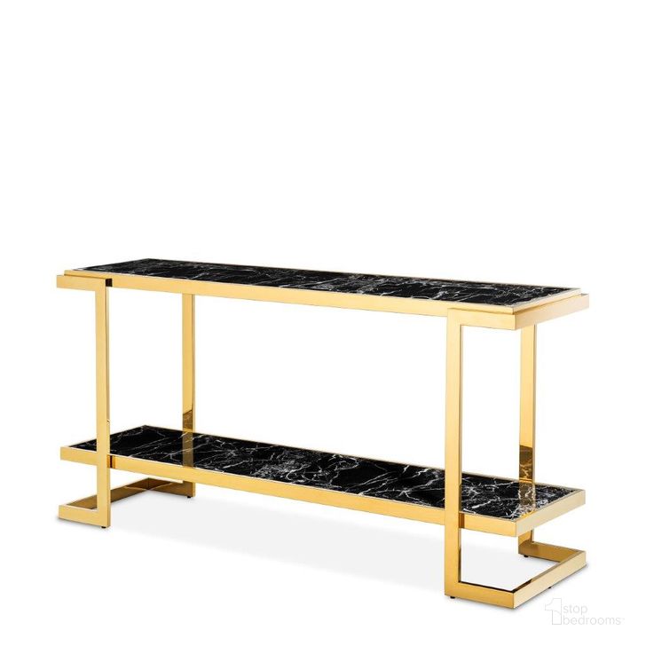 The appearance of Console Table Senato Gold Finish designed by Eichholtz in the modern / contemporary interior design. This black and gold piece of furniture  was selected by 1StopBedrooms from Senato Collection to add a touch of cosiness and style into your home. Sku: 110666A;110666B. Product Type: Console Table. Image1