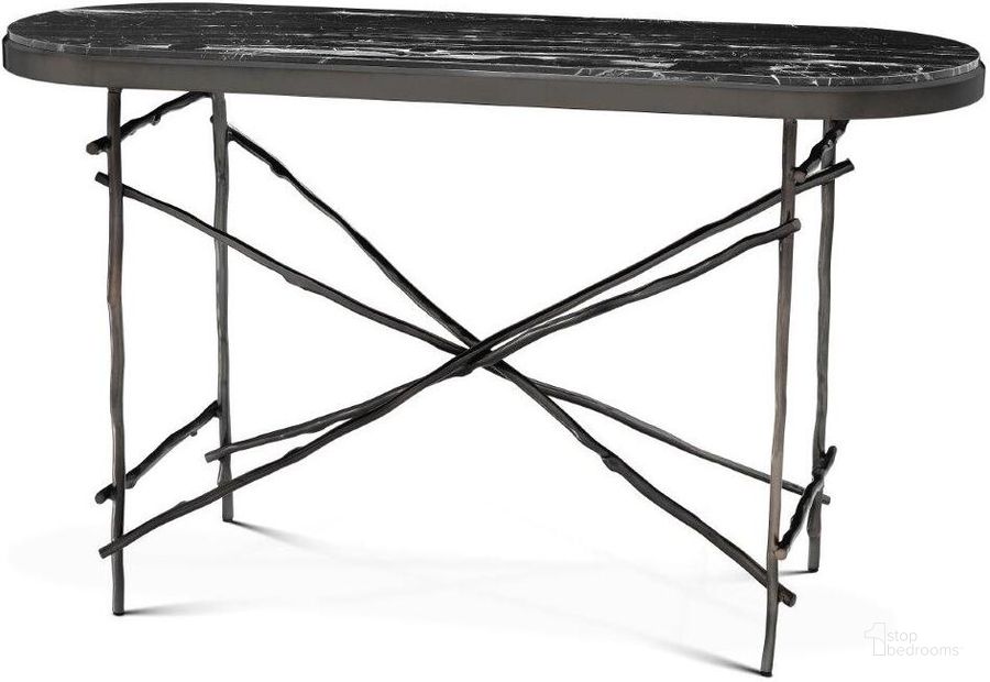 The appearance of Console Table Tomasso Bronze Finish Portoro Marble designed by Eichholtz in the modern / contemporary interior design. This bronze piece of furniture  was selected by 1StopBedrooms from Tomasso Collection to add a touch of cosiness and style into your home. Sku: 111992. Material: Marble. Product Type: Console Table. Image1