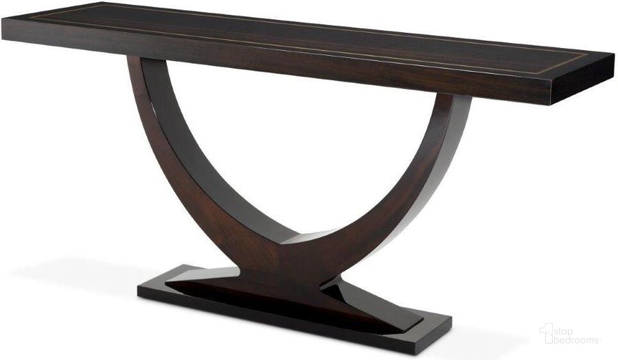 The appearance of Console Table Umberto Eucalyptus Veneer designed by Eichholtz in the modern / contemporary interior design. This eucalyptus piece of furniture  was selected by 1StopBedrooms from Umberto Collection to add a touch of cosiness and style into your home. Sku: 109524. Material: Wood. Product Type: Console Table. Image1