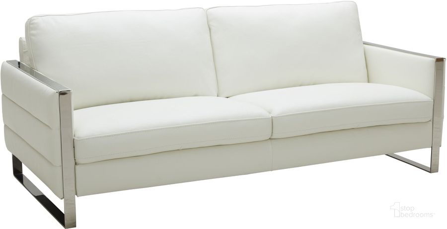 The appearance of Constantin White Leather Sofa designed by J&M in the modern / contemporary interior design. This white piece of furniture  was selected by 1StopBedrooms from Constantin Collection to add a touch of cosiness and style into your home. Sku: 18571-S. Material: Leather. Product Type: Sofa. Image1
