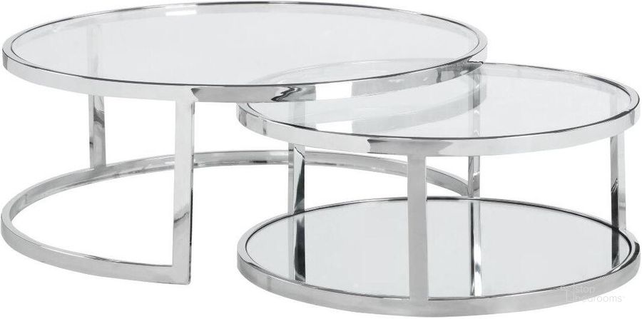 The appearance of Contemporary 2-In-1 Nesting Cocktail Table Set designed by Chintaly Imports in the modern / contemporary interior design. This stainless steel piece of furniture  was selected by 1StopBedrooms from  to add a touch of cosiness and style into your home. Sku: 5509-CT-NST. Product Type: Cocktail Table. Image1