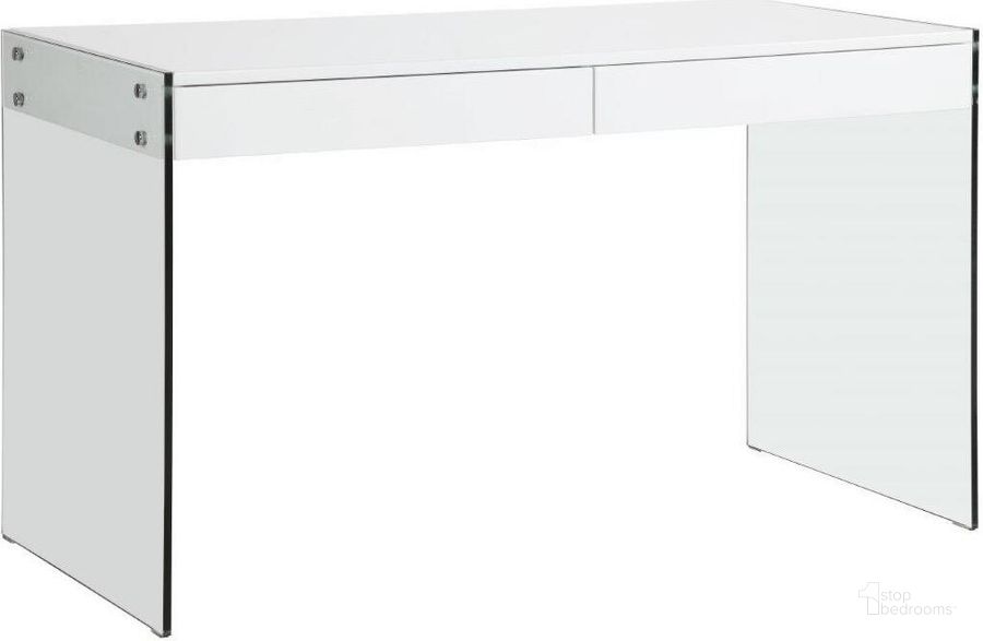 The appearance of Contemporary Gloss White & Glass Desk designed by Chintaly Imports in the modern / contemporary interior design. This clear piece of furniture  was selected by 1StopBedrooms from  to add a touch of cosiness and style into your home. Sku: 6903-DSK. Material: Glass. Product Type: Desk. Image1
