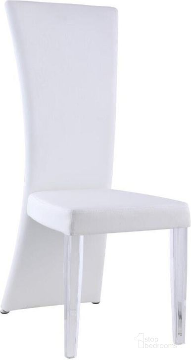The appearance of Contemporary High-Back Side Chair W/Acrylic Legs Set of 2 designed by Chintaly Imports in the modern / contemporary interior design. This clear piece of furniture  was selected by 1StopBedrooms from Siena Collection to add a touch of cosiness and style into your home. Sku: SIENA-SC-WHT. Product Type: Side Chair. Material: Acrylic. Image1