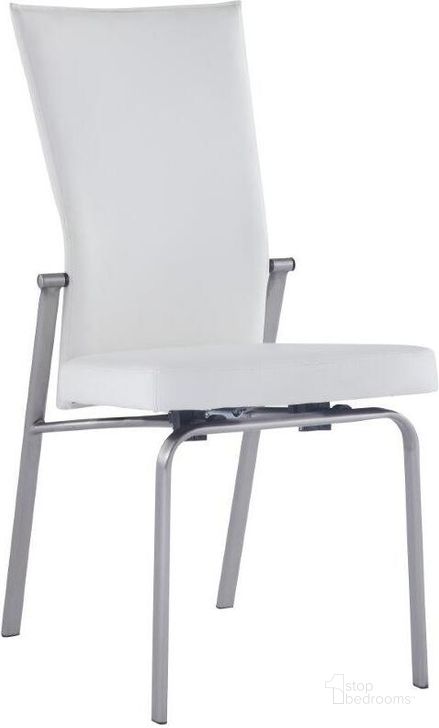 The appearance of Contemporary Motion-Back Side Chair W/Brushed Steel Frame MOLLY-SC-WHT-BSH Set of 2 designed by Chintaly Imports in the modern / contemporary interior design. This white piece of furniture  was selected by 1StopBedrooms from Molly Collection to add a touch of cosiness and style into your home. Sku: MOLLY-SC-WHT-BSH. Material: Steel. Product Type: Side Chair. Image1
