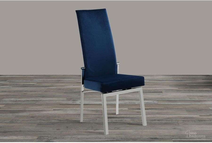 The appearance of Contemporary Motion Back Side Chair with Chrome Frame Set of 2 ANABEL-SC-BLU-FAB designed by Chintaly Imports in the modern / contemporary interior design. This navy blue piece of furniture  was selected by 1StopBedrooms from  to add a touch of cosiness and style into your home. Sku: ANABEL-SC-BLU-FAB. Product Type: Side Chair. Material: Chrome. Image1
