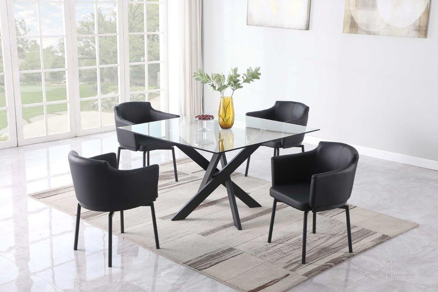 The appearance of Contemporary Round Glass Dining Table with Criss Cross Base designed by Chintaly Imports in the modern / contemporary interior design. This clear piece of furniture  was selected by 1StopBedrooms from  to add a touch of cosiness and style into your home. Sku: PIXIE-DT-B-BLK;PIXIE-DT-T. Table Base Style: Trestle. Table Top Shape: Round. Material: Glass. Product Type: Dining Table. Size: 48". Image1