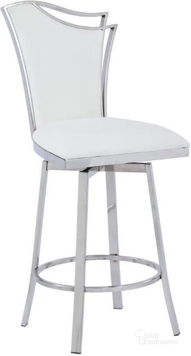 The appearance of Contemporary Swivel Counter Stool W/Design Back NADIA-CS-WHT designed by Chintaly Imports in the modern / contemporary interior design. This stainless steel piece of furniture  was selected by 1StopBedrooms from Nadia Collection to add a touch of cosiness and style into your home. Sku: NADIA-CS-WHT. Product Type: Barstool. Image1