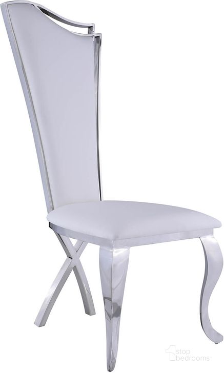 The appearance of Contemporary Tall-Back Upholstered Side Chair Set of 2 designed by Chintaly Imports in the modern / contemporary interior design. This stainless steel piece of furniture  was selected by 1StopBedrooms from Nadia Collection to add a touch of cosiness and style into your home. Sku: NADIA-SC-WHT-PU. Product Type: Side Chair. Image1