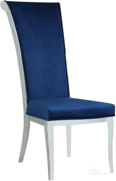 The appearance of Contemporary Tall Roll Back Side Chair Set of 2 JOY-SC-BLU-FAB designed by Chintaly Imports in the modern / contemporary interior design. This navy blue piece of furniture  was selected by 1StopBedrooms from  to add a touch of cosiness and style into your home. Sku: JOY-SC-BLU-FAB. Product Type: Side Chair. Image1