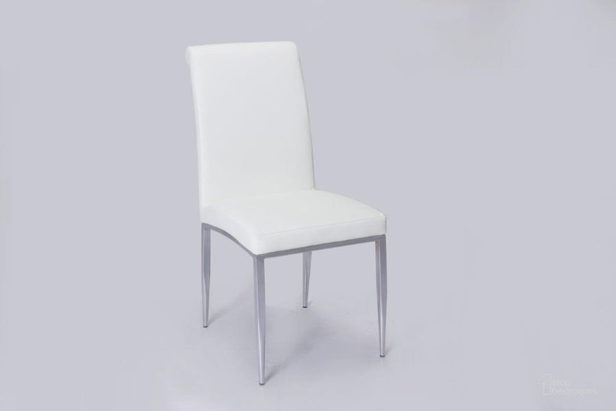 The appearance of Contemporary Upholstered Cantilever Side Chair ALEXIS-SC-WHT Set of 4 designed by Chintaly Imports in the modern / contemporary interior design. This chrome piece of furniture  was selected by 1StopBedrooms from Alexis Collection to add a touch of cosiness and style into your home. Sku: ALEXIS-SC-WHT. Product Type: Side Chair. Image1