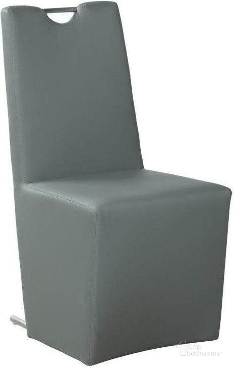 The appearance of Contemporary Upholstered Handle-Back Side Chair Set of 2 designed by Chintaly Imports in the modern / contemporary interior design. This brushed steel piece of furniture  was selected by 1StopBedrooms from Evie Collection to add a touch of cosiness and style into your home. Sku: EVIE-SC-GRY-PU. Product Type: Side Chair. Image1