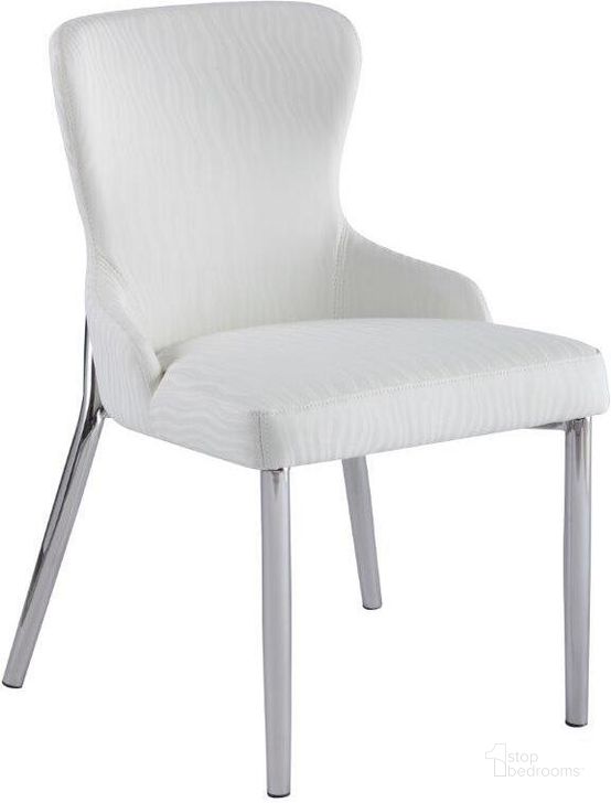 The appearance of Contemporary Wing-Back Side Chair Set of 2 designed by Chintaly Imports in the modern / contemporary interior design. This stainless steel piece of furniture  was selected by 1StopBedrooms from Evelyn Collection to add a touch of cosiness and style into your home. Sku: EVELYN-SC-WHT-POL. Product Type: Side Chair. Image1