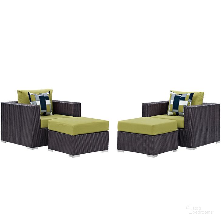 The appearance of Convene 4-Piece Outdoor Patio Sectional Set In Espresso Peridot designed by Modway in the  interior design. This espresso peridot piece of furniture  was selected by 1StopBedrooms from Convene Collection to add a touch of cosiness and style into your home. Sku: EEI-2367-EXP-PER-SET. Product Type: Outdoor Sectional. Material: Foam. Image1