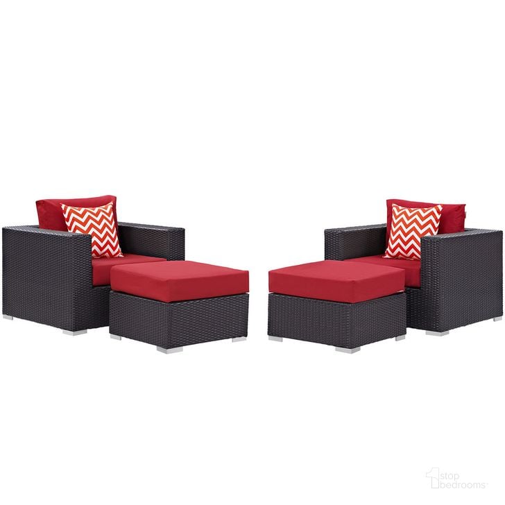 The appearance of Convene 4-Piece Outdoor Patio Sectional Set In Espresso Red designed by Modway in the  interior design. This espresso red piece of furniture  was selected by 1StopBedrooms from Convene Collection to add a touch of cosiness and style into your home. Sku: EEI-2367-EXP-RED-SET. Product Type: Outdoor Sectional. Material: Foam. Image1