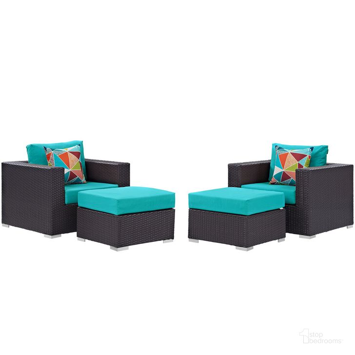 The appearance of Convene 4-Piece Outdoor Patio Sectional Set In Espresso Turquoise designed by Modway in the  interior design. This espresso turquoise piece of furniture  was selected by 1StopBedrooms from Convene Collection to add a touch of cosiness and style into your home. Sku: EEI-2367-EXP-TRQ-SET. Product Type: Outdoor Sectional. Material: Foam. Image1