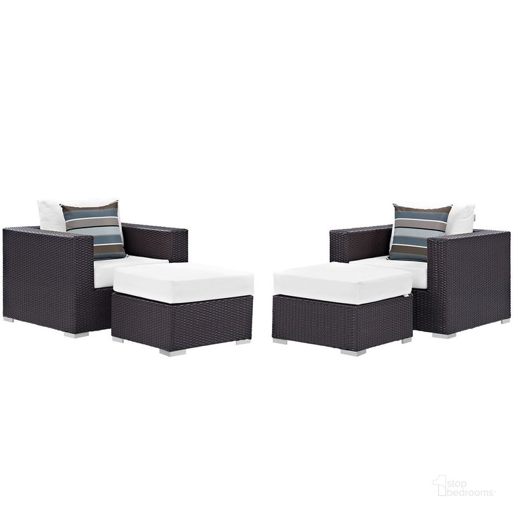 The appearance of Convene 4-Piece Outdoor Patio Sectional Set In Espresso White designed by Modway in the  interior design. This espresso white piece of furniture  was selected by 1StopBedrooms from Convene Collection to add a touch of cosiness and style into your home. Sku: EEI-2367-EXP-WHI-SET. Product Type: Outdoor Sectional. Material: Foam. Image1