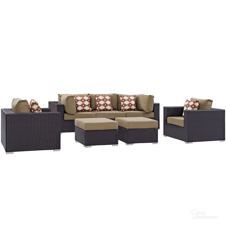 The appearance of Convene 7-Piece Outdoor Patio Sectional Set In Espresso Mocha designed by Modway in the  interior design. This espresso mocha piece of furniture  was selected by 1StopBedrooms from Convene Collection to add a touch of cosiness and style into your home. Sku: EEI-2365-EXP-MOC-SET. Product Type: Outdoor Sectional. Material: Foam. Image1