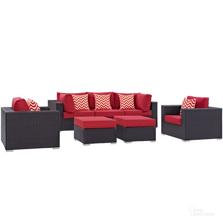 The appearance of Convene 7-Piece Outdoor Patio Sectional Set In Espresso Red designed by Modway in the  interior design. This espresso red piece of furniture  was selected by 1StopBedrooms from Convene Collection to add a touch of cosiness and style into your home. Sku: EEI-2365-EXP-RED-SET. Product Type: Outdoor Sectional. Material: Foam. Image1