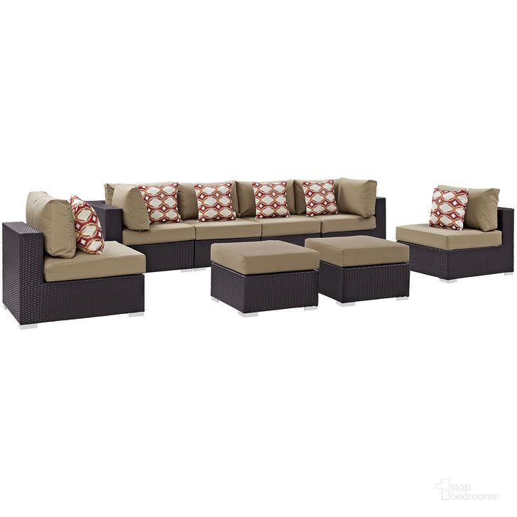 The appearance of Convene 8-Piece Outdoor Patio Sectional Set In Espresso Mocha designed by Modway in the  interior design. This espresso mocha piece of furniture  was selected by 1StopBedrooms from Convene Collection to add a touch of cosiness and style into your home. Sku: EEI-2369-EXP-MOC-SET. Product Type: Outdoor Sectional. Material: Foam. Image1