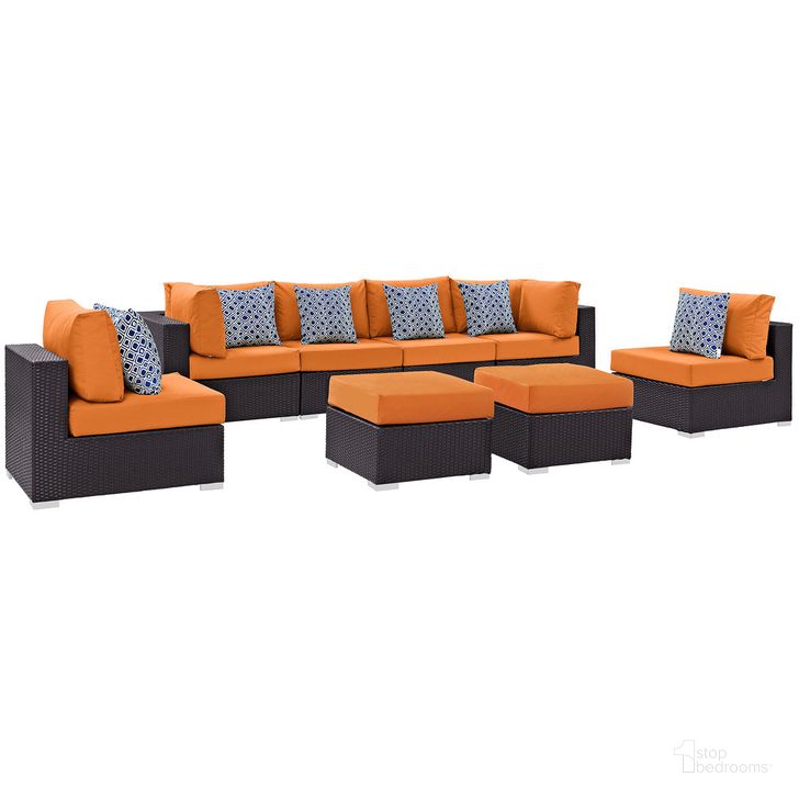 The appearance of Convene 8-Piece Outdoor Patio Sectional Set In Espresso Orange designed by Modway in the  interior design. This espresso orange piece of furniture  was selected by 1StopBedrooms from Convene Collection to add a touch of cosiness and style into your home. Sku: EEI-2369-EXP-ORA-SET. Product Type: Outdoor Sectional. Material: Foam. Image1