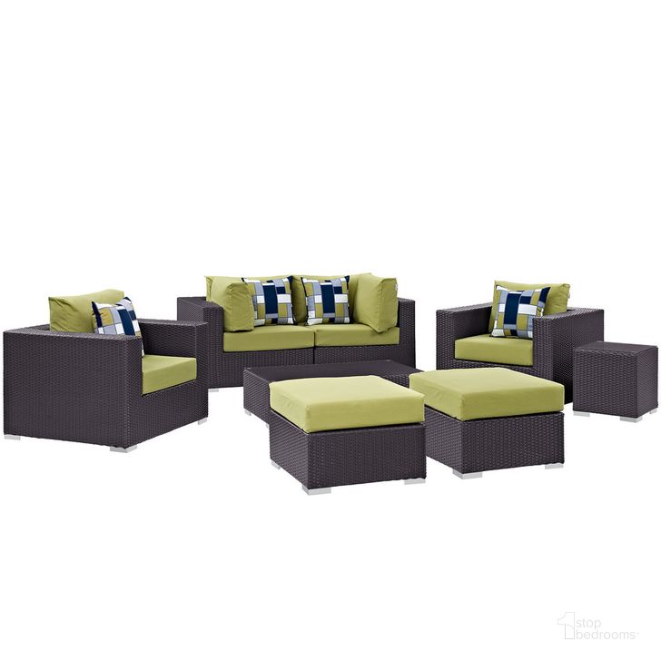 The appearance of Convene 8-Piece Outdoor Patio Sectional Set In Espresso Peridot designed by Modway in the  interior design. This espresso peridot piece of furniture  was selected by 1StopBedrooms from Convene Collection to add a touch of cosiness and style into your home. Sku: EEI-2371-EXP-PER-SET. Product Type: Outdoor Sectional. Material: Foam. Image1