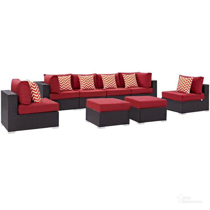 The appearance of Convene 8-Piece Outdoor Patio Sectional Set In Espresso Red designed by Modway in the  interior design. This espresso red piece of furniture  was selected by 1StopBedrooms from Convene Collection to add a touch of cosiness and style into your home. Sku: EEI-2369-EXP-RED-SET. Product Type: Outdoor Sectional. Material: Foam. Image1