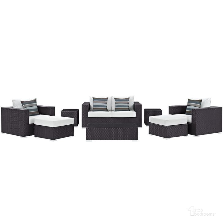 The appearance of Convene 8-Piece Outdoor Patio Sofa Set In Espresso White designed by Modway in the  interior design. This espresso white piece of furniture  was selected by 1StopBedrooms from Convene Collection to add a touch of cosiness and style into your home. Sku: EEI-2352-EXP-WHI-SET. Product Type: Outdoor Set. Material: Rattan. Image1