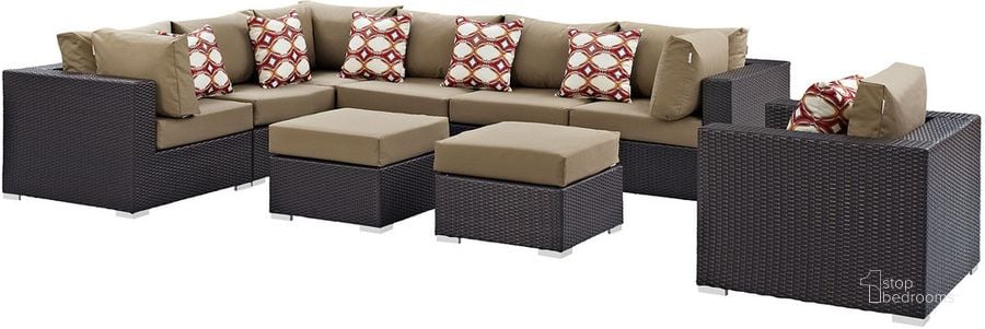 The appearance of Convene 9-Piece Outdoor Patio Sectional Set In Espresso Mocha designed by Modway in the  interior design. This espresso mocha piece of furniture  was selected by 1StopBedrooms from Convene Collection to add a touch of cosiness and style into your home. Sku: EEI-2373-EXP-MOC-SET. Product Type: Outdoor Sectional. Material: Foam. Image1
