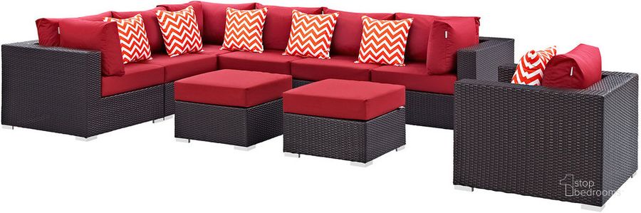 The appearance of Convene 9-Piece Outdoor Patio Sectional Set In Espresso Red designed by Modway in the  interior design. This espresso red piece of furniture  was selected by 1StopBedrooms from Convene Collection to add a touch of cosiness and style into your home. Sku: EEI-2373-EXP-RED-SET. Product Type: Outdoor Sectional. Material: Foam. Image1