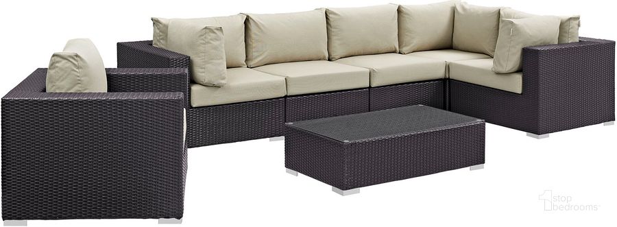 The appearance of Convene Espresso Beige 7 Piece Outdoor Patio Sectional Set EEI-2157-EXP-BEI-SET designed by Modway in the modern / contemporary interior design. This espresso beige piece of furniture  was selected by 1StopBedrooms from Convene Collection to add a touch of cosiness and style into your home. Sku: EEI-2157-EXP-BEI-SET. Material: Steel. Product Type: Outdoor Conversation Set. Image1