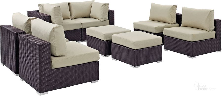 The appearance of Convene Espresso Beige 8 Piece Outdoor Patio Sectional Set EEI-2204-EXP-BEI-SET designed by Modway in the modern / contemporary interior design. This espresso beige piece of furniture  was selected by 1StopBedrooms from Convene Collection to add a touch of cosiness and style into your home. Sku: EEI-2204-EXP-BEI-SET. Material: Steel. Product Type: Outdoor Conversation Set. Image1
