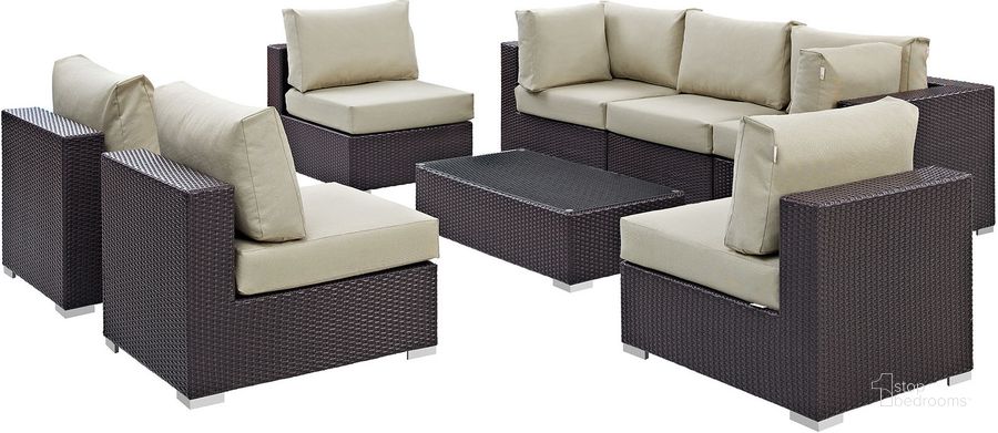 The appearance of Convene Espresso Beige 8 Piece Outdoor Patio Sectional Set EEI-2205-EXP-BEI-SET designed by Modway in the modern / contemporary interior design. This espresso beige piece of furniture  was selected by 1StopBedrooms from Convene Collection to add a touch of cosiness and style into your home. Sku: EEI-2205-EXP-BEI-SET. Material: Steel. Product Type: Outdoor Conversation Set. Image1