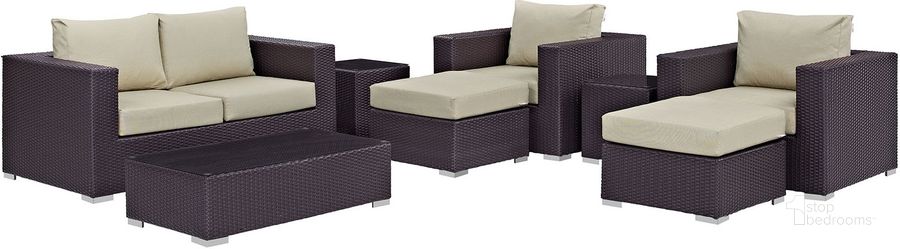 The appearance of Convene Espresso Beige 8 Piece Outdoor Patio Sofa Set designed by Modway in the modern / contemporary interior design. This espresso beige piece of furniture  was selected by 1StopBedrooms from Convene Collection to add a touch of cosiness and style into your home. Sku: EEI-2159-EXP-BEI-SET. Material: Steel. Product Type: Outdoor Sofa. Image1