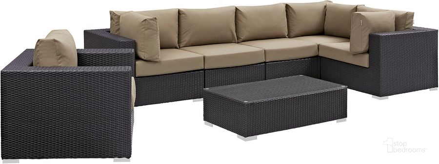 The appearance of Convene Espresso Mocha 7 Piece Outdoor Patio Sectional Set EEI-2157-EXP-MOC-SET designed by Modway in the modern / contemporary interior design. This espresso mocha piece of furniture  was selected by 1StopBedrooms from Convene Collection to add a touch of cosiness and style into your home. Sku: EEI-2157-EXP-MOC-SET. Material: Steel. Product Type: Outdoor Conversation Set. Image1