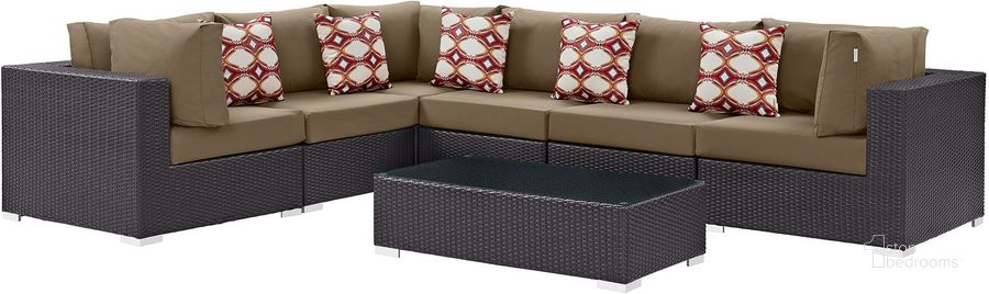 The appearance of Convene Espresso Mocha 7 Piece Outdoor Patio Sectional Set EEI-2361-EXP-MOC-SET designed by Modway in the modern / contemporary interior design. This espresso mocha piece of furniture  was selected by 1StopBedrooms from Convene Collection to add a touch of cosiness and style into your home. Sku: EEI-2361-EXP-MOC-SET. Material: Steel. Product Type: Outdoor Conversation Set. Image1