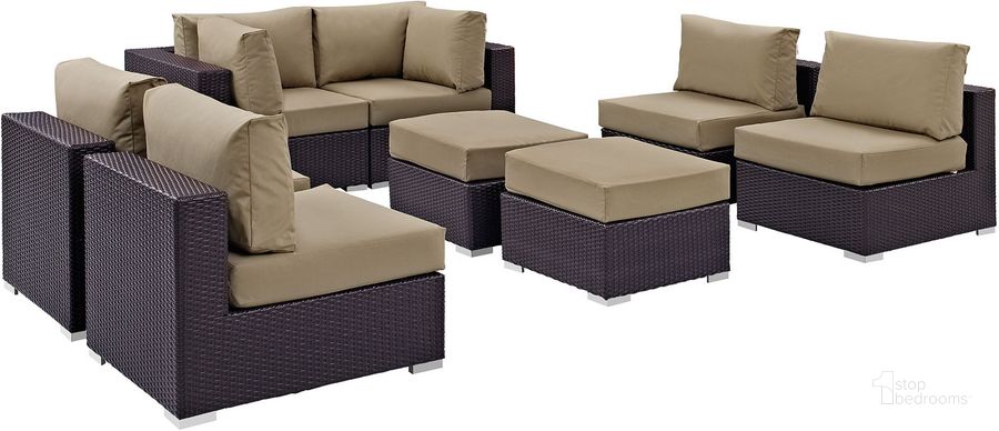 The appearance of Convene Espresso Mocha 8 Piece Outdoor Patio Sectional Set EEI-2204-EXP-MOC-SET designed by Modway in the modern / contemporary interior design. This espresso mocha piece of furniture  was selected by 1StopBedrooms from Convene Collection to add a touch of cosiness and style into your home. Sku: EEI-2204-EXP-MOC-SET. Material: Steel. Product Type: Outdoor Conversation Set. Image1