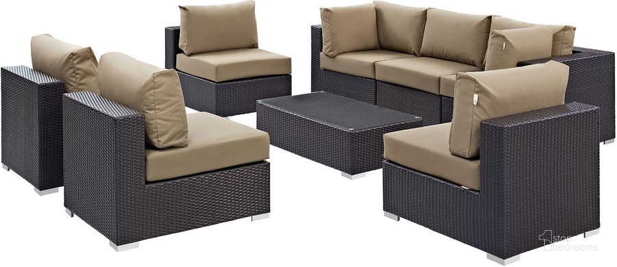 The appearance of Convene Espresso Mocha 8 Piece Outdoor Patio Sectional Set EEI-2205-EXP-MOC-SET designed by Modway in the modern / contemporary interior design. This espresso mocha piece of furniture  was selected by 1StopBedrooms from Convene Collection to add a touch of cosiness and style into your home. Sku: EEI-2205-EXP-MOC-SET. Material: Steel. Product Type: Outdoor Conversation Set. Image1