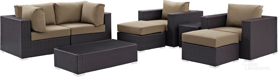 The appearance of Convene Espresso Mocha 8 Piece Outdoor Patio Sectional Set EEI-2206-EXP-MOC-SET designed by Modway in the modern / contemporary interior design. This espresso mocha piece of furniture  was selected by 1StopBedrooms from Convene Collection to add a touch of cosiness and style into your home. Sku: EEI-2206-EXP-MOC-SET. Material: Steel. Product Type: Outdoor Conversation Set. Image1
