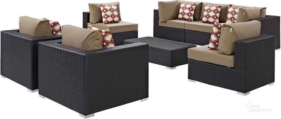 The appearance of Convene Espresso Mocha 8 Piece Outdoor Patio Sectional Set EEI-2368-EXP-MOC-SET designed by Modway in the modern / contemporary interior design. This espresso mocha piece of furniture  was selected by 1StopBedrooms from Convene Collection to add a touch of cosiness and style into your home. Sku: EEI-2368-EXP-MOC-SET. Material: Steel. Product Type: Outdoor Conversation Set. Image1
