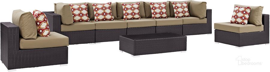 The appearance of Convene Espresso Mocha 8 Piece Outdoor Patio Sectional Set EEI-2370-EXP-MOC-SET designed by Modway in the modern / contemporary interior design. This espresso mocha piece of furniture  was selected by 1StopBedrooms from Convene Collection to add a touch of cosiness and style into your home. Sku: EEI-2370-EXP-MOC-SET. Material: Steel. Product Type: Outdoor Conversation Set. Image1