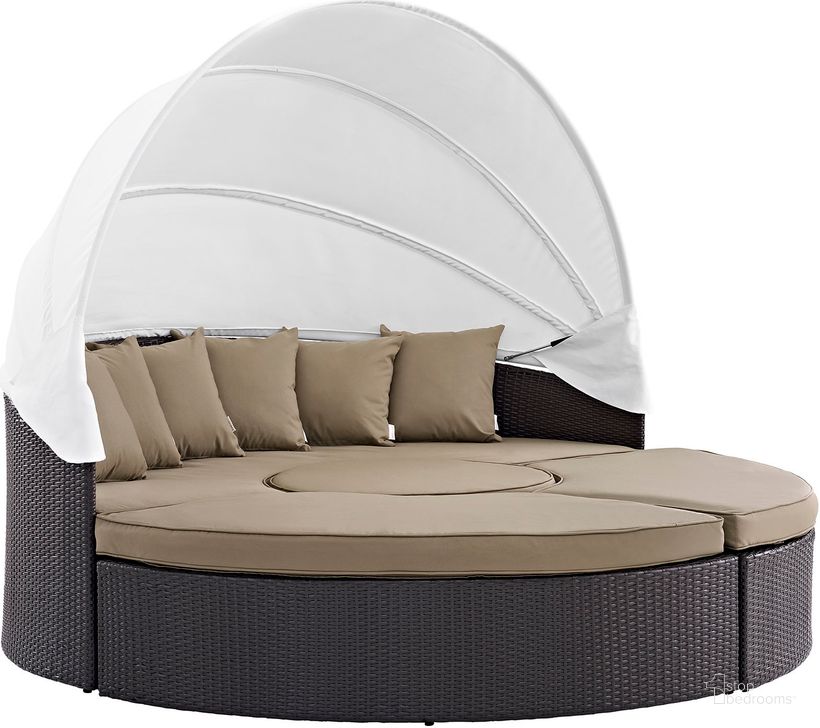 The appearance of Convene Espresso Mocha Canopy Outdoor Patio Daybed EEI-2173-EXP-MOC-SET designed by Modway in the modern / contemporary interior design. This espresso mocha piece of furniture  was selected by 1StopBedrooms from Convene Collection to add a touch of cosiness and style into your home. Sku: EEI-2173-EXP-MOC-SET. Material: Polyester. Product Type: Outdoor Lounge Chair. Image1